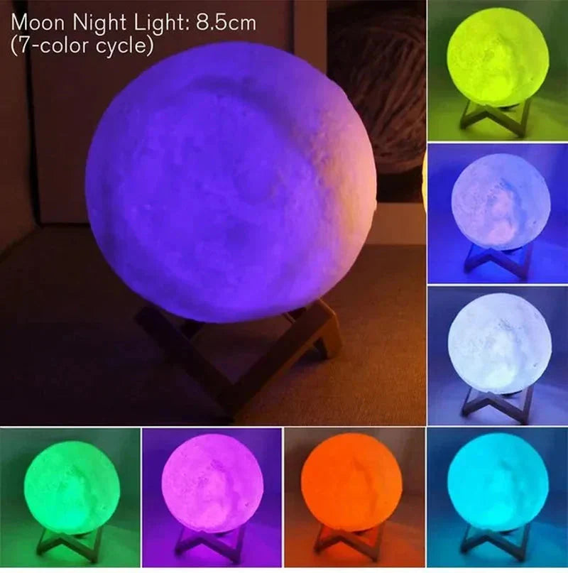 D5 Starry Moon Lamp 8Cm - LED Night Light with Stand, Perfect for Bedr ...