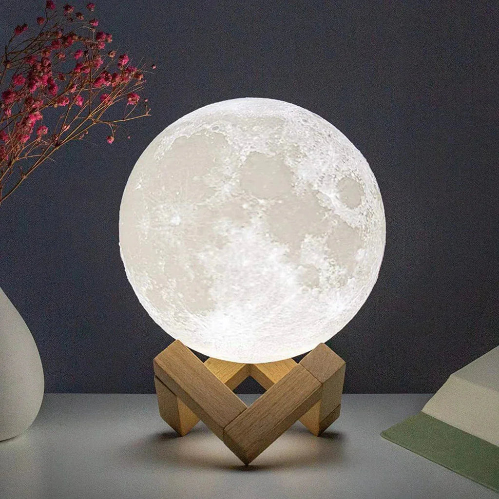 D5 Starry Moon Lamp 8Cm - LED Night Light with Stand, Perfect for Bedr ...