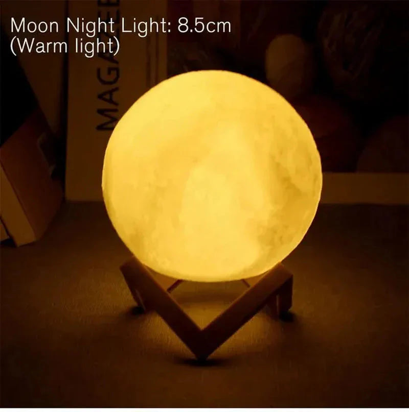 D5 Starry Moon Lamp 8Cm - LED Night Light with Stand, Perfect for Bedr ...